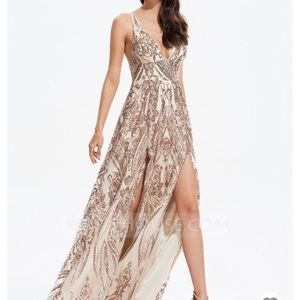 A-Line V-neck Floor-Length Sequined Prom Dresses